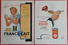 2 press advertisement FRANCE-MILK POWDER BY Charles LEMMEL & soups MAGGI 1951