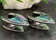 PAIR Abalone Tear Drop Saddle Ear Spreader Surgical Steel Tunnels Plugs Gauges