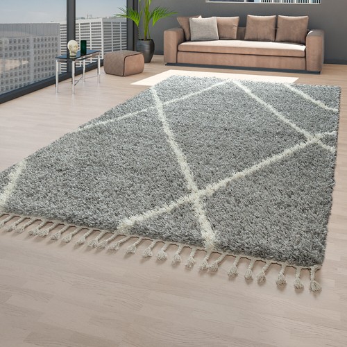 Tapis poils longs gris salon - poils,