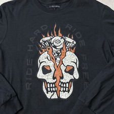 Harley Davidson Men's XL Long Sleeve T-Shirt Skull Ride Free Graphic Motorcycle
