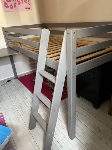 Lit mezzanine bois - gris, 90x200