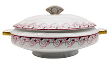 Soupière Ancienne en Porcelaine de Limoges – Décor Art Déco, Dorures, Vintage