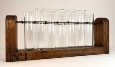 Very rare! Very Antique Wooden Display Stand of 7 Chemistry Test Tubes