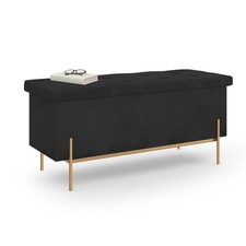 Banc coffre rangement LOUIS pieds métal doré 100 cm velours noir
