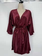 Vtg California Dynasty Velvet Velour Robe Maroon Women’s  Trim Boudoir Short L