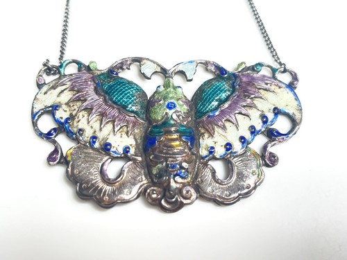 Ancien collier papillon métal - papillon,