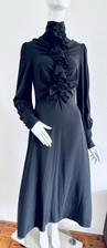 Robe midi Zimmermann col haut drapée volants soie stretch noire taille AU 0 XS S