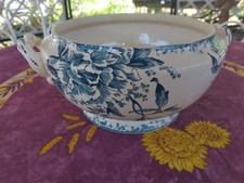 Bas de Soupière Terre de Fer Porcelaine Opaque Gien Modèl Milan Floral Bleu 29cm