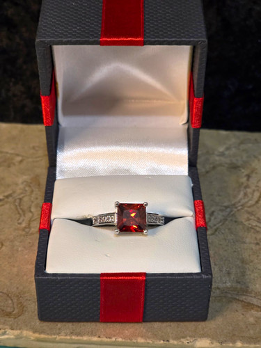 White gold plated square ruby - plated,