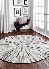 Tapis rond en cuir de vache fait main neuf tapis patchwork salon