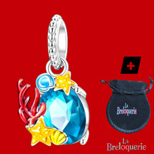 Charm corail et coquillage - Pour bracelet PANDORA - Argent S 925. + pochette