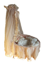 1913 Hermann Von Berg Porcelain Head Open Mouth Doll with Cast Iron Crib