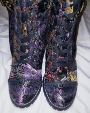 Diba Womens 9M Floral Embroidered Ankle Boots Lace Up Block Heel