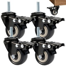 4 Pièces Roulettes Pivotantes Tige Fileté M8x25mm, Roulettes pour Meubles Lourd