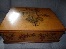 Antique Small Sewing Furniture Wooden Box Doll Storage Decorated
