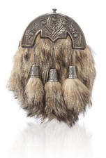 Beige Lapin Fourrure Robe Complète Escarcelle Chardon Écossais Cuir Kilt Wallet