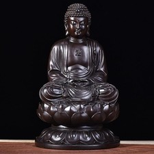 Ebony Buddha Statue 18cm Solid Wood Carved Vairocana Shakyamuni Amitabha Decor