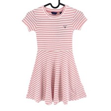 GANT Filles Rose Jersey Rayé Robe Évasée Taille 5-6 Ans 110/116 CM