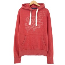 Hoodie Vintage Superdry Pullover Sweatshirt Homme Rouge Coton Ph7 Taille S
