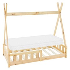 Lit d'enfant Tipi + matelas à mousse lit antichute en bois pin nature 70x140 cm