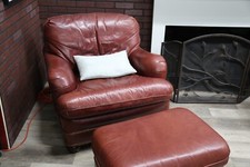 Luxury Furniture-Red Ox Blood Leather Chair & Ottoman USA
