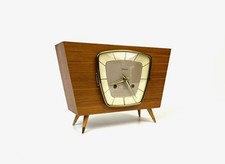 Rare mid century modernist teak desk chimny clock by HERMLE Germany 1960 