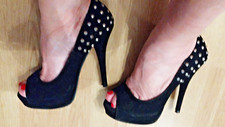 Escarpins "gorgeous" talons hauts suédine noir bout ouvert sexy chic t37 BE