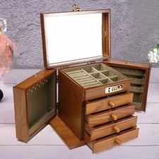 Jewelry cabinet Wooden Jewelry Case with mirror Utility Storage Box Armoire 5"