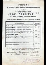 MONTEREAU (77) AGRICULTURAL MATERIALS ""Alf. NODET"" SEMOIRS tariffs in 1914