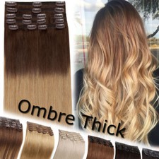 8A+ Ombre DOUBLE WEFT 170G Clip In Remy Human Hair Extensions Full Head THICK US