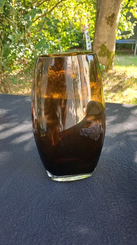 Vase verre fumé soufflé - verre,