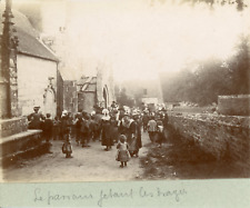 France, godfather throwing dragees after a baptism, ca.1900, vintage citrate pr