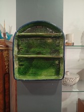 Étagère Murale Céramique Émaillée Vintage Vert Bleu XXème Siècle Console Poterie