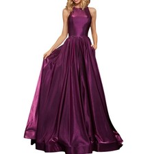 Sherri Hill Metallic Plum Halter Open Back Ball Gown Prom Formal Dress Sz 12