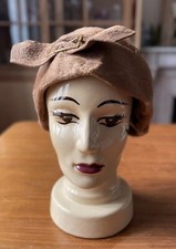 Vintage Georgette Portier Paris Brown Alpaca Style Women's Hat & Gold Buckle