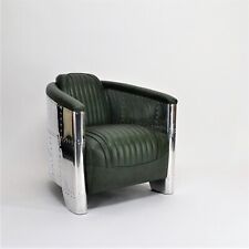 Fauteuil de Club " James " Aviator-Stil Cadre Chrome Cuir Salon Relax Vert 50er