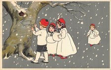 Postcard fantasy / illustrator / child drawing a pig on a tree