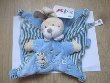 doudou plat carré lapin nicotoy simba toys bleu foncé rayé A B C neuf