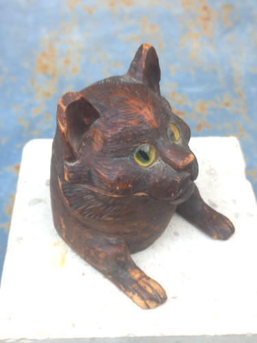 Encrier chat bois sculpté - sculpté, art