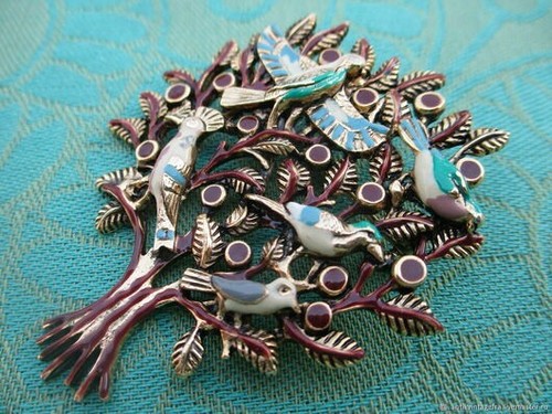 Broche ancien oiseaux émail - broche,