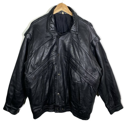 Blouson cuir noir vintage - cuir,