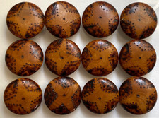 Genuine Wood Varnished 21.5mm - Set of 12 Vintage Buttons Brown Decor