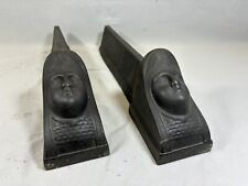 Pair of Antique Black Cast Iron Women's Head Fireplace Chenets
