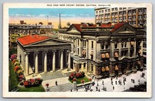 Vintage Postcard OH Dayton Old New Court House Aerial View People ~12225
