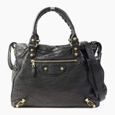 BALENCIAGA GHW Giant Velo 2 Way Shoulder Bag 282010.1000 Calfskin Leather Black