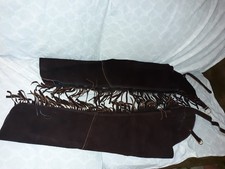 Leather Horse Riding Chaps, NEW, dark brown, fringe, Zippered , small size