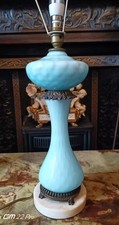 Antique 19th-Century French Blue Opaline Glass Table Lamp On Marble Base 