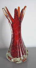 Red Bullée Murano Glass Vase Italy 1970