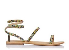 Les Tropeziennes Multicolor Olga Flat Leather Sandals With Bead Embroidery 39/ 9