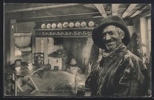 Old postcard Ostend, fisherman's house, interior 1916 